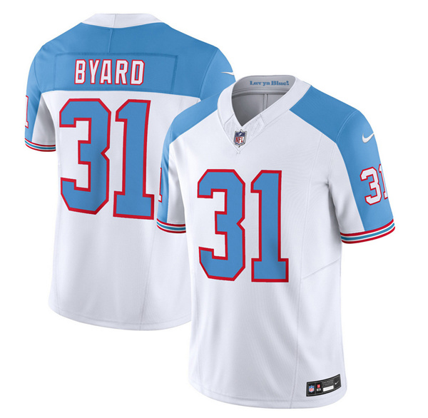 Men's Tennessee Titans #31 Kevin Byard White/Blue 2023 F.U.S.E. Vapor Limited Throwback Football Stitched Jersey
